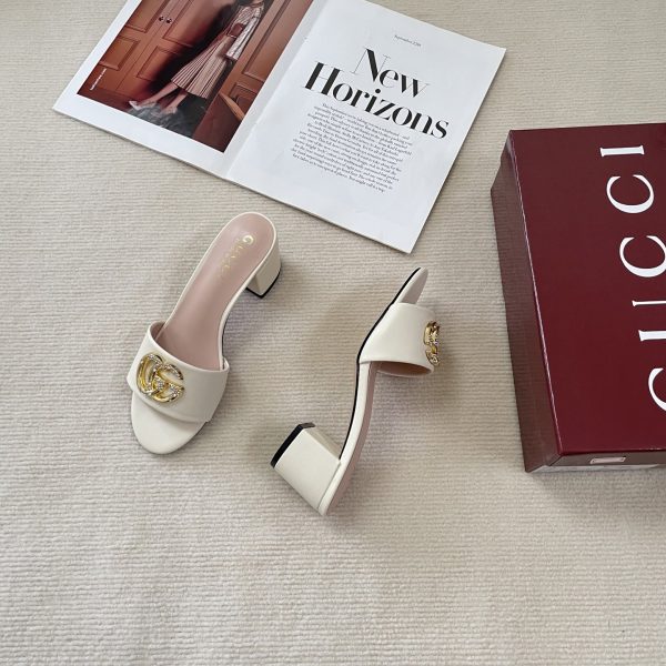 Gucci 25SS Double G Rhinestone Chunky-Heel Slides