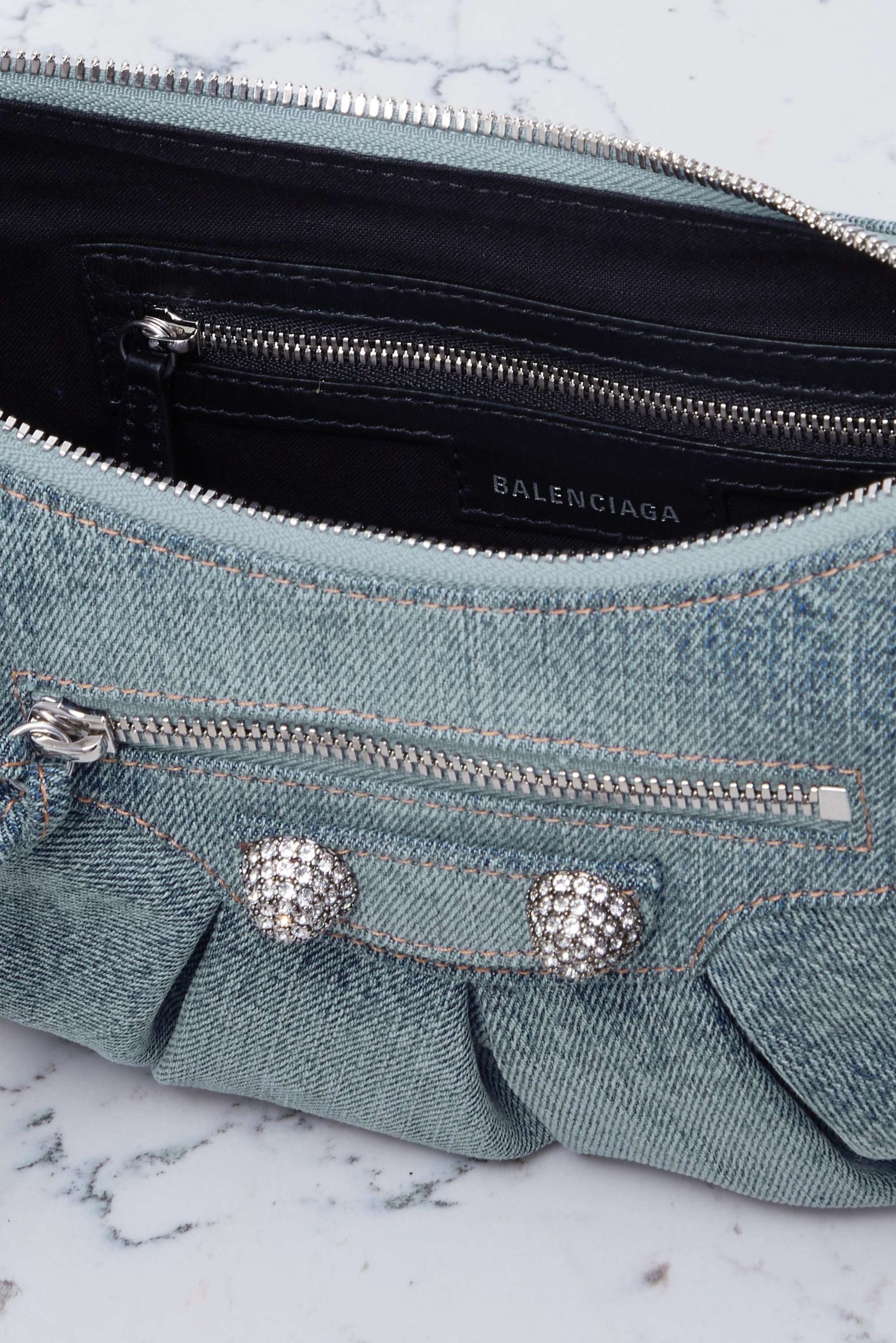 BALENCIAGA Le Cagole small embellished denim shoulder bag - Image 4