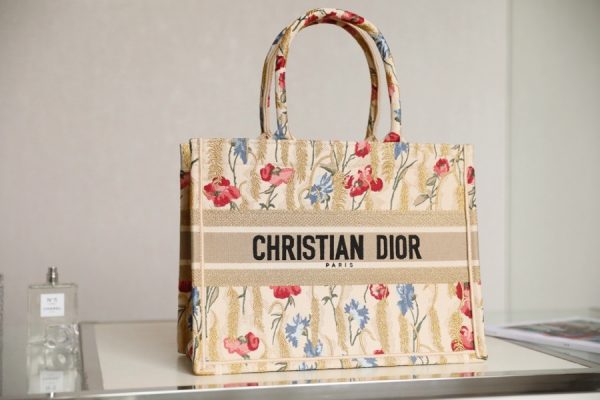 Dior Book Tote Natural Multicolor Raffia Embroidered With Dior Petites Fleurs