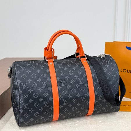 LV Keepall Bandoulière 45 Monogram Eclipse Sunrise Orange Bag - Image 7