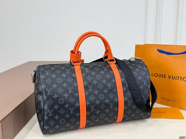 LV Keepall Bandoulière 45 Monogram Eclipse Sunrise Orange Bag
