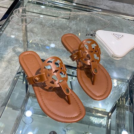 Tory Burch Leather Metal Double T Logo Flip-flops Sandals Slide - Image 18