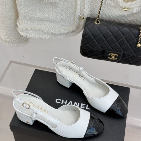 Chanel Black and White Slingback Heels - Image 3