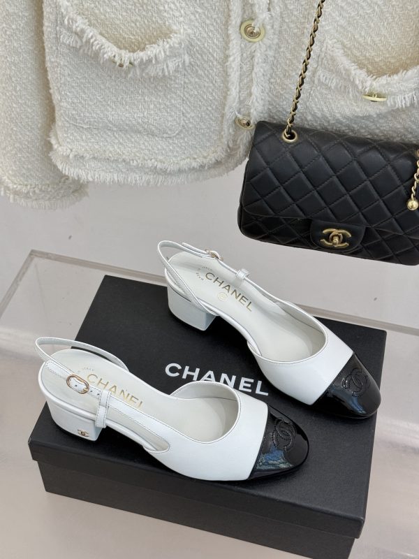 Chanel Black and White Slingback Heels