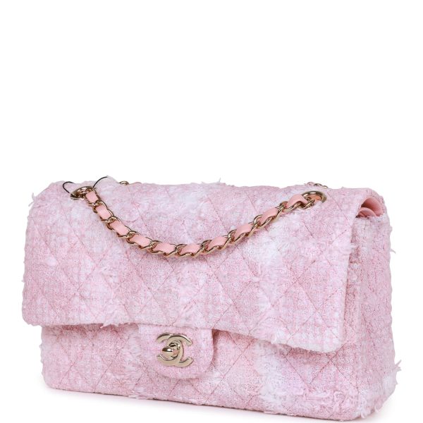 Chanel Classic Flag Bag Medium Classic Double Flap Bag Rose Sakura Tweed Light Gold Hardware