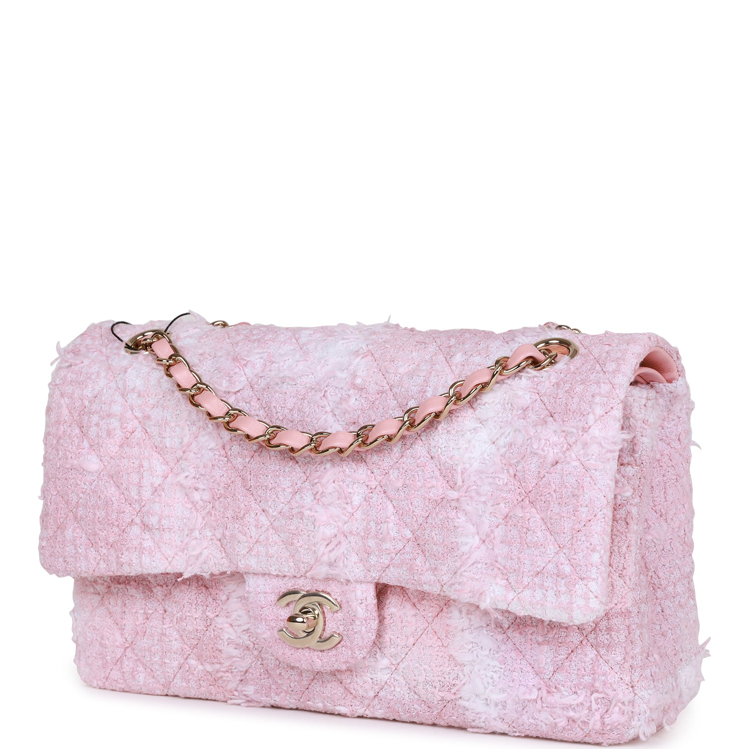 Chanel Classic Flag Bag Medium Classic Double Flap Bag Rose Sakura Tweed Light Gold Hardware - Image 4