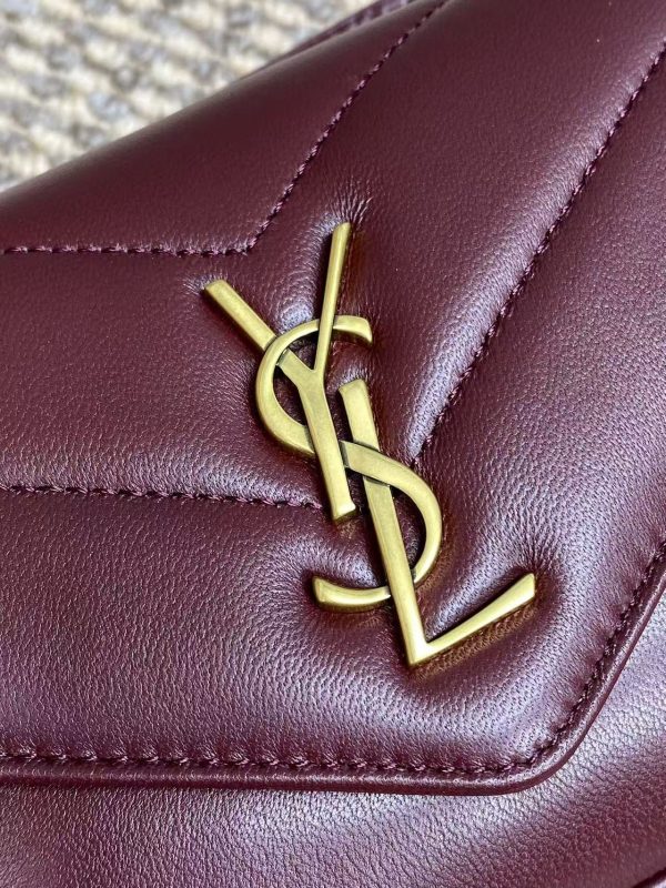 YSL Loulou Mini Chain Crossbody Bag Burgundy