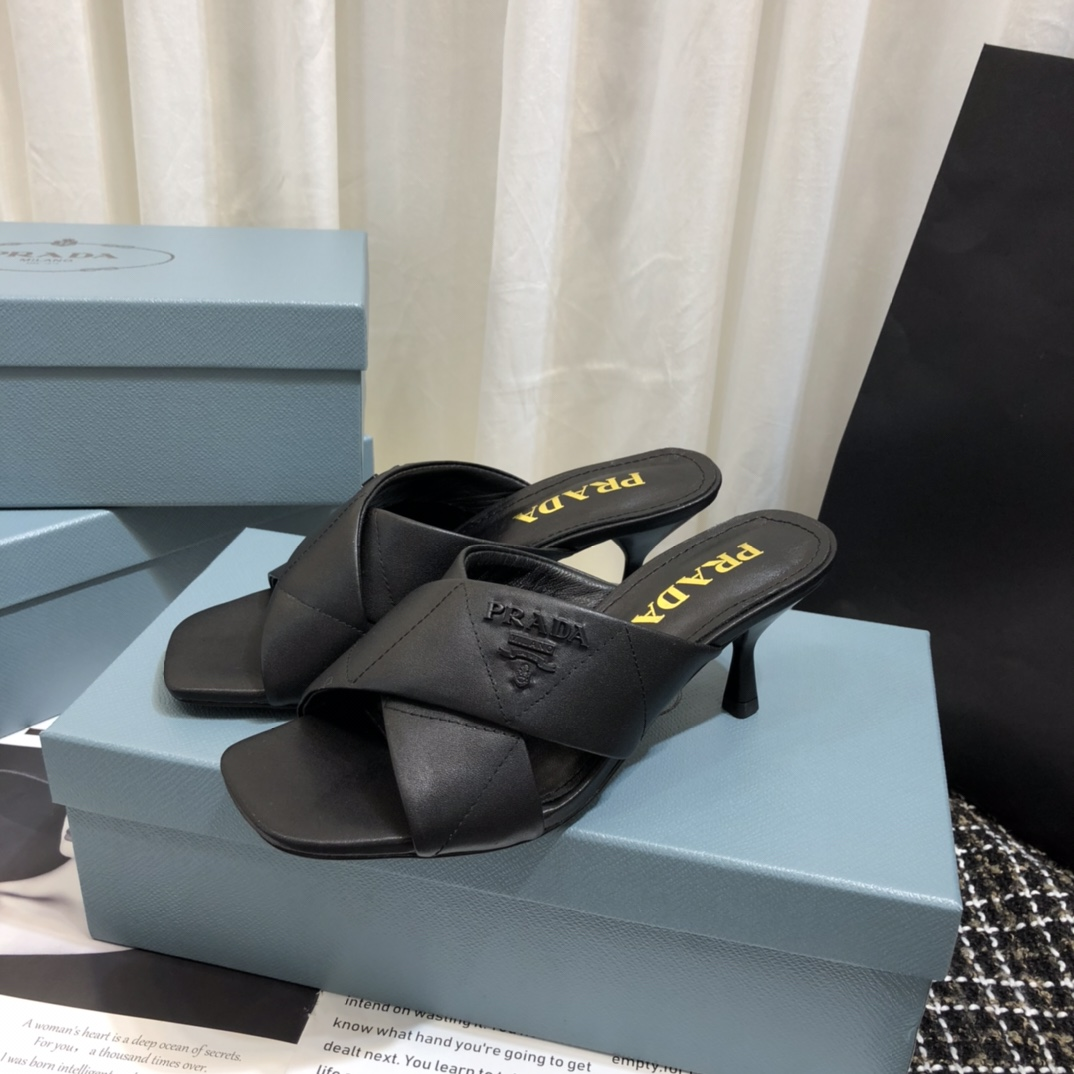 Prada  Leather Simple And Noble 6.5CM Slide Sandal - Image 4