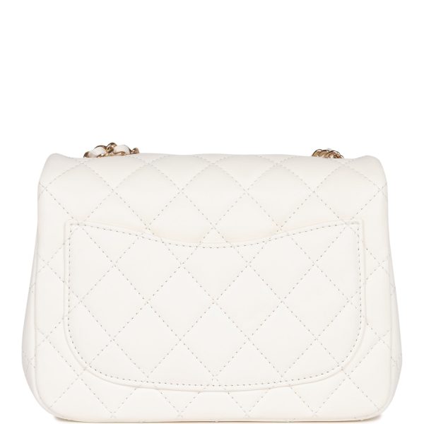 Chanel Classic Flag Bag Pearl Crush Mini Square Flap Bag White Light Gold Hardware