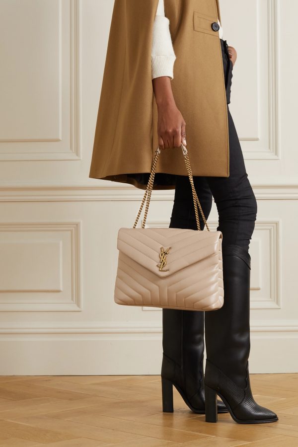 SAINT LAURENT YSL Loulou Medium Quilted Leather Shoulder Bag Beige
