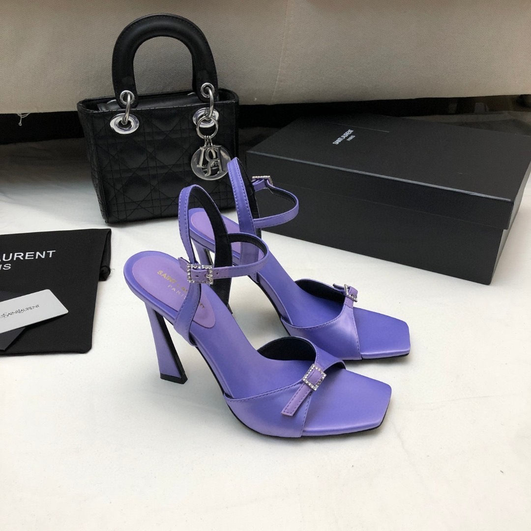 Saint Laurent YSL Silk Buckle Open Toe 10.5cm Slide Sandal - Image 3