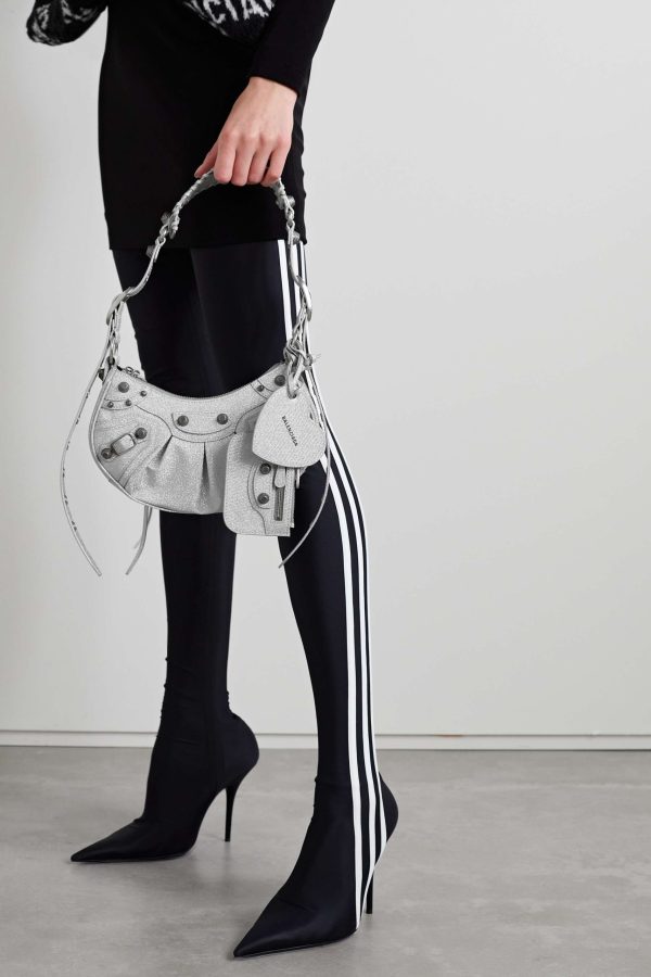 BALENCIAGA Le Cagole XS studded metallic canvas shoulder bag grey