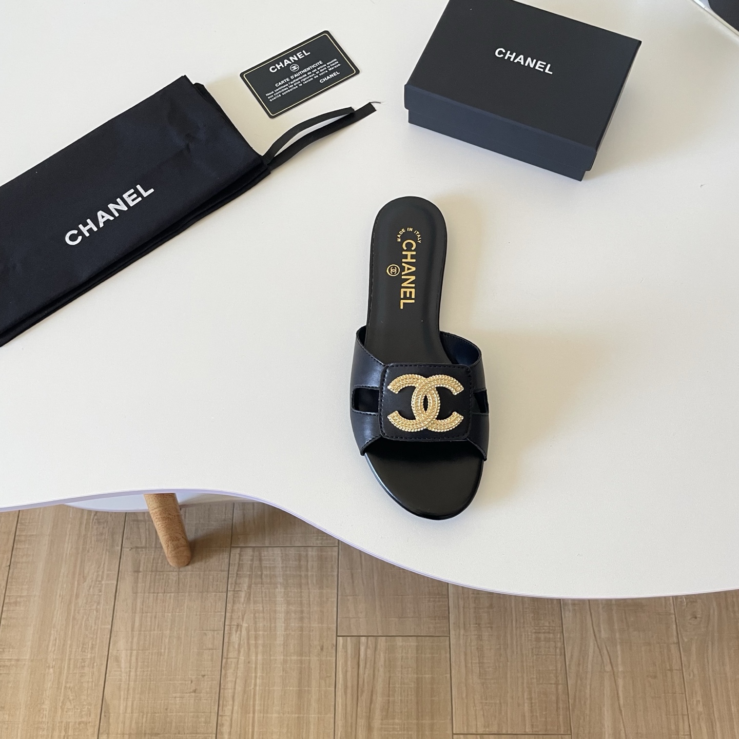 Chanel 26P Large C-Logo Openwork Flat Slippers - Image 9