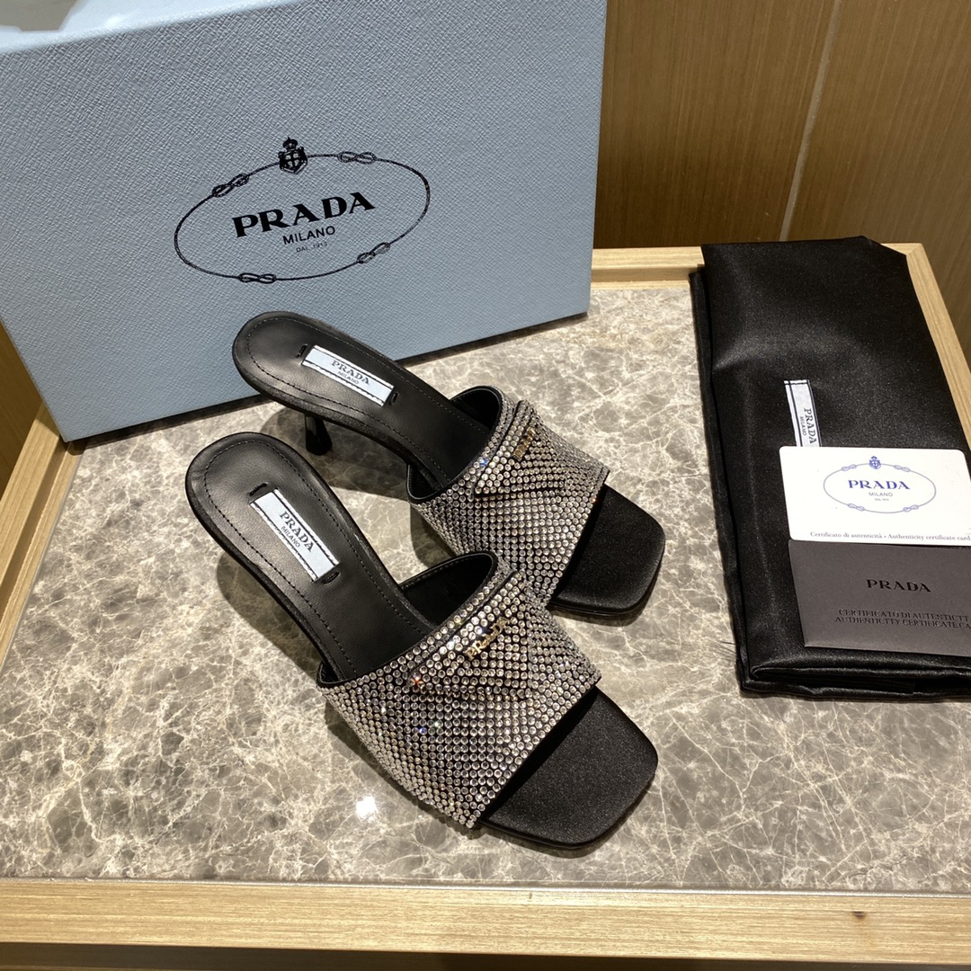 Prada  Crystal Silk  Slipsole Fashion Flip-flops  Sandals Slide - Image 3