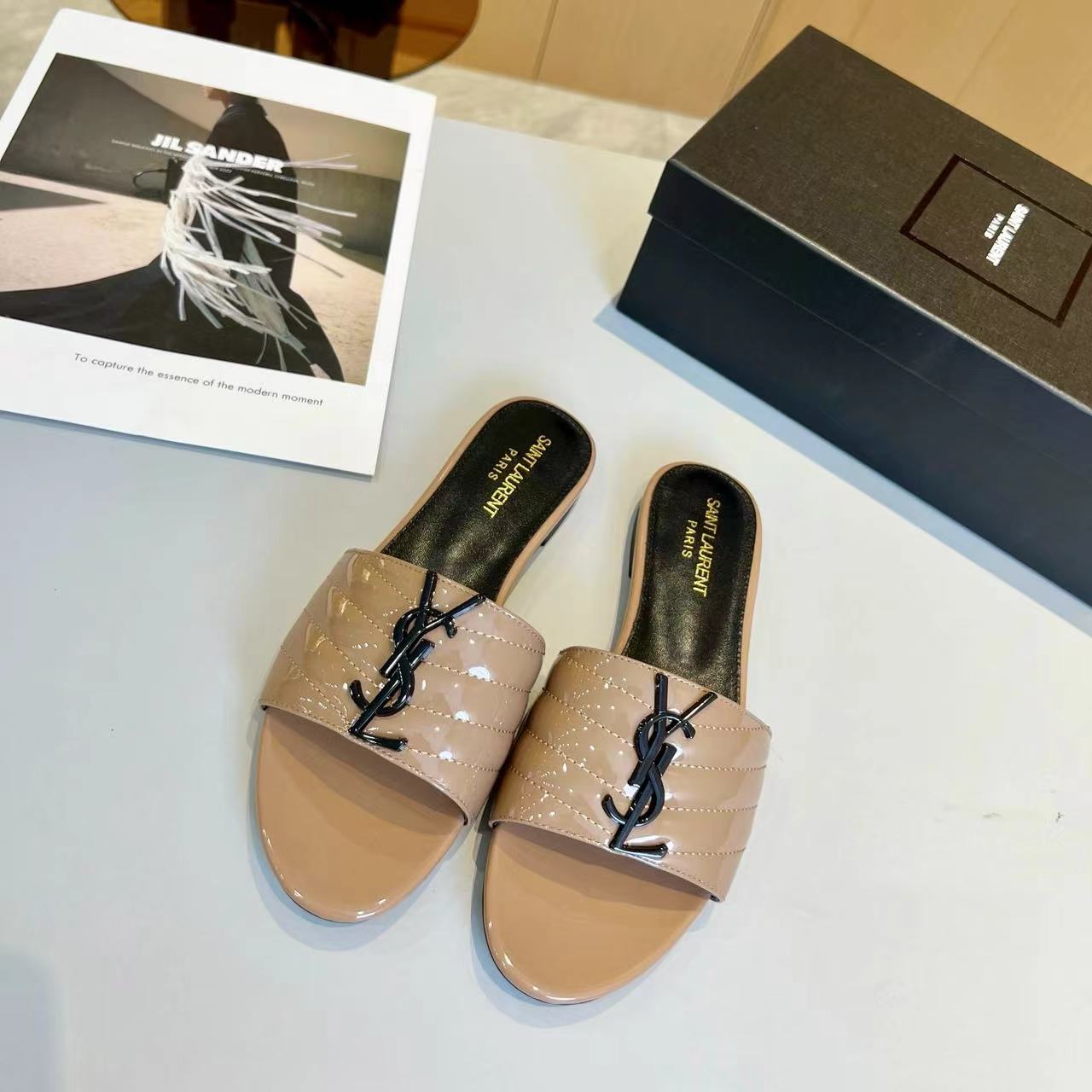 YSL Saint Laurent Black Label Slippers Patent Leather - Image 3