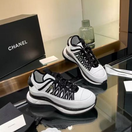 Chanel Fabric Suede Sneakers Black-White