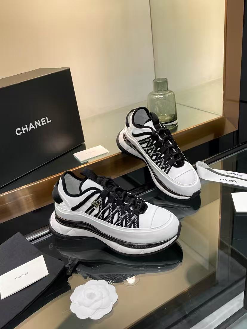 Chanel Fabric Suede Sneakers Black-White - Image 1