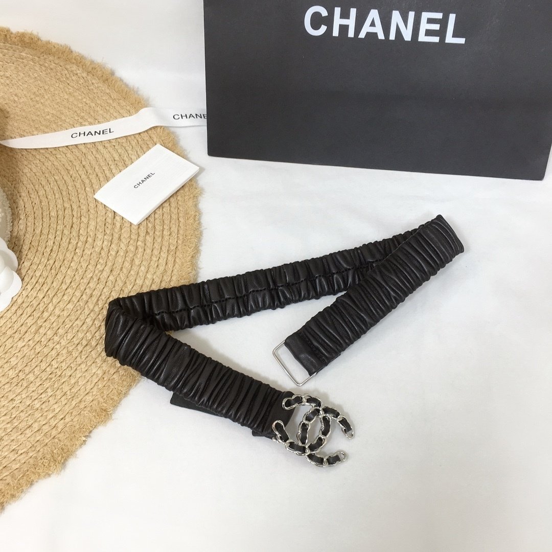 Chanel Belt With Double C Buckle Black Silver-Tone Metal and Strass Women Belt 30MM - Image 1