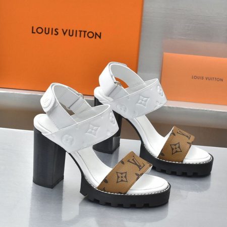 LV Leather Chunky Heel Velcro Slide Sandal - Image 4