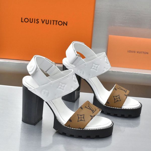 LV Leather Chunky Heel Velcro Slide Sandal