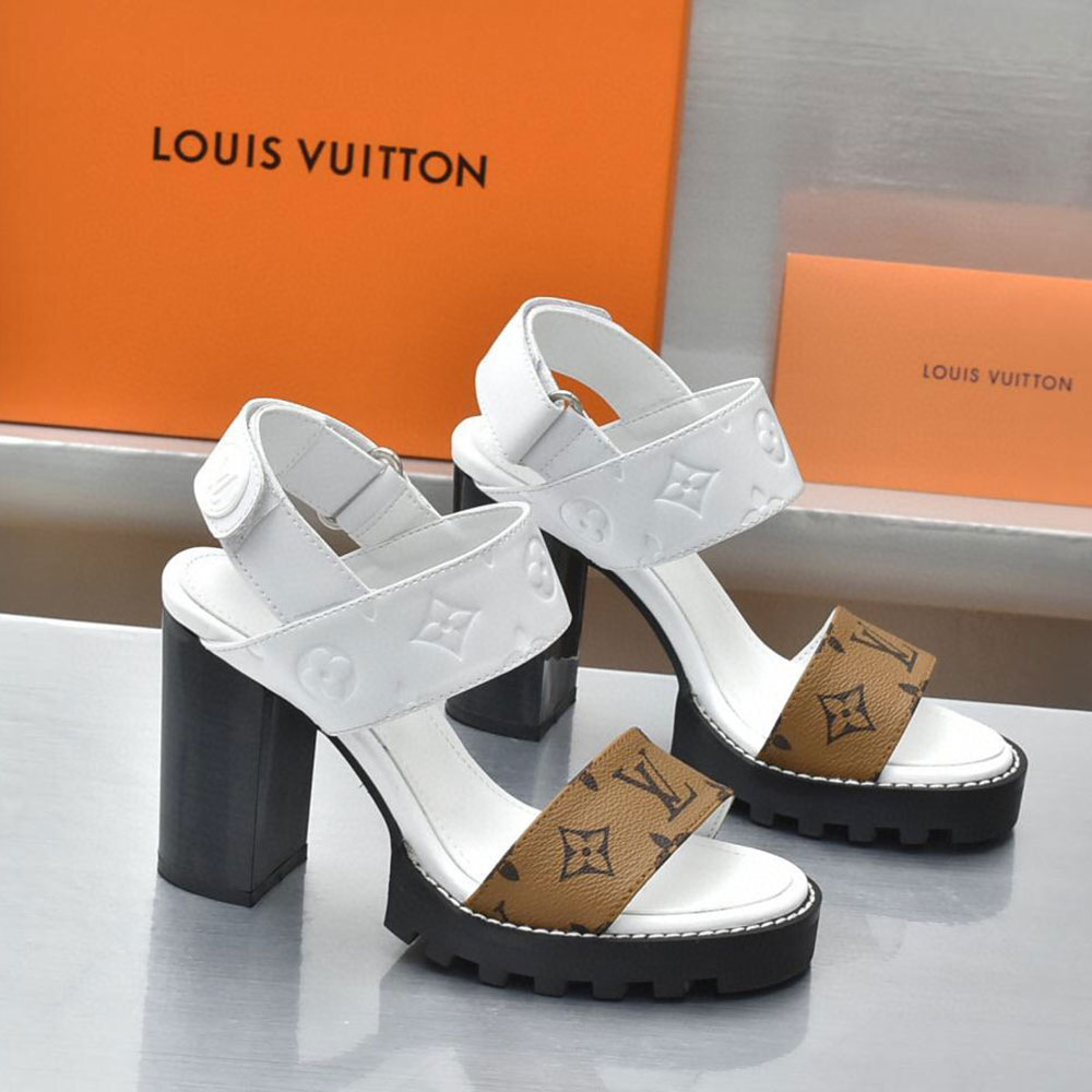 LV Leather Chunky Heel Velcro Slide Sandal - Image 4