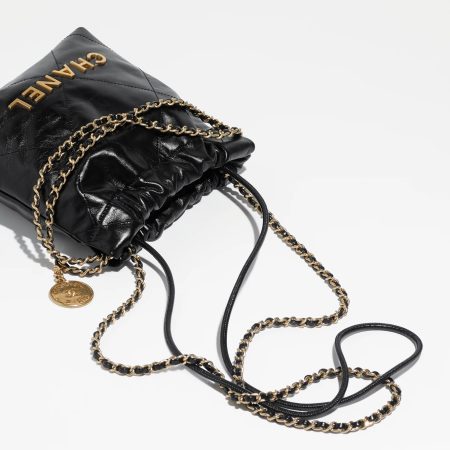 CHANEL 22 MINI HANDBAG Shiny Calfskin & Gold-Tone Metal Black - Image 2