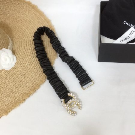 Chanel Belt With Double C Buckle Black With Gold-Toned Metal and Strass Hardware Women Belt 30MM - Image 4