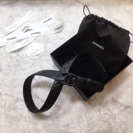 Chanel Belt Quilted With Double C Buckle Black With Black Hardware Women Belt 30MM - Image 4