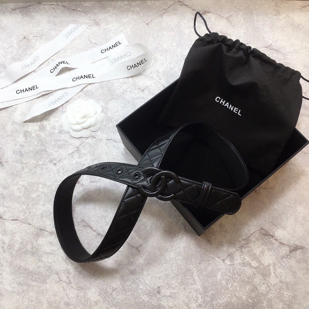 Chanel Belt Quilted With Double C Buckle Black With Black Hardware Women Belt 30MM - Image 4