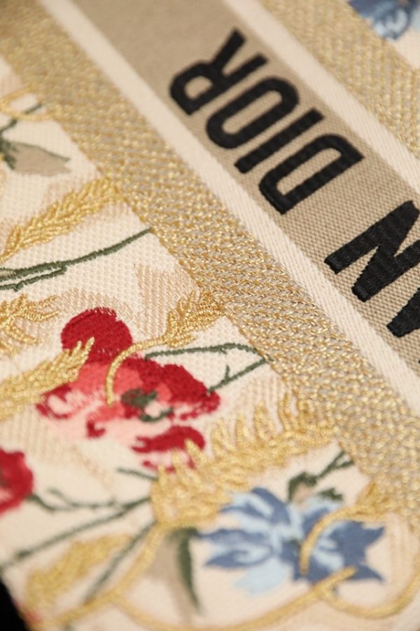 Dior Book Tote Natural Multicolor Raffia Embroidered With Dior Petites Fleurs