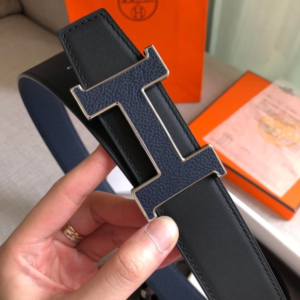 Hermes H Guillochee Belt Buckle & Reversible Strap Black For Women, Women Belt 380MM