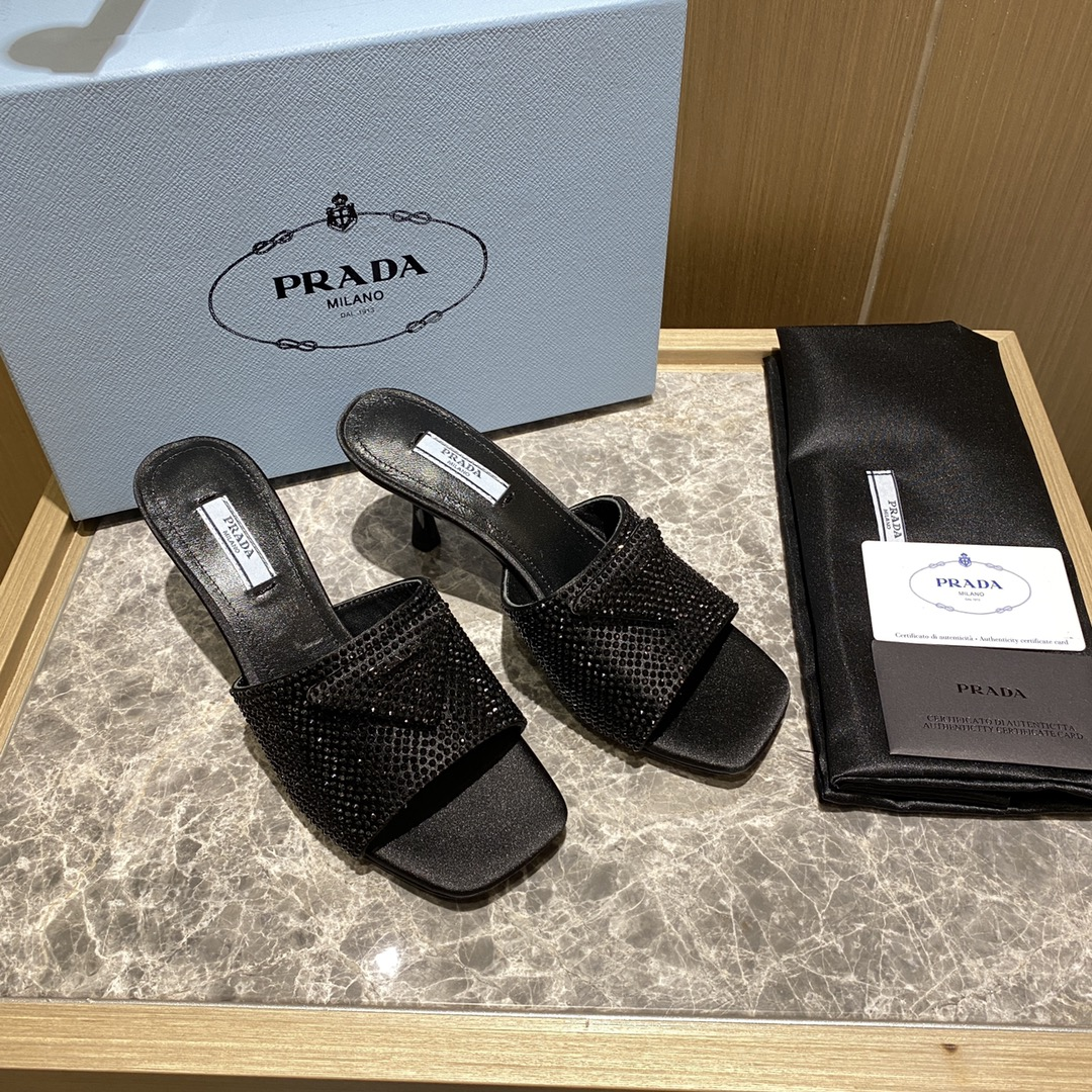 Prada  Crystal Silk  Slipsole Fashion Flip-flops  Sandals Slide - Image 4