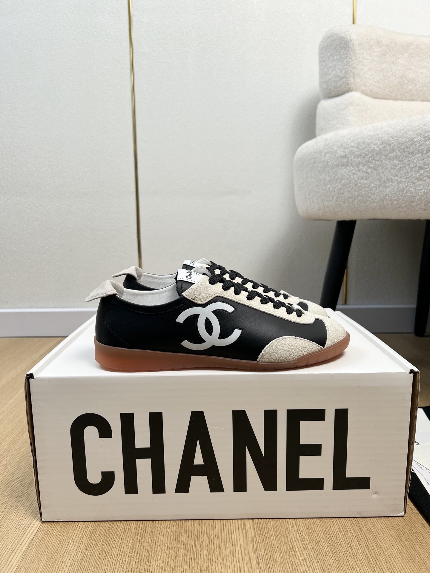 Chanel Calfskin Embossed Suede Womens CC Sneakers - Image 1