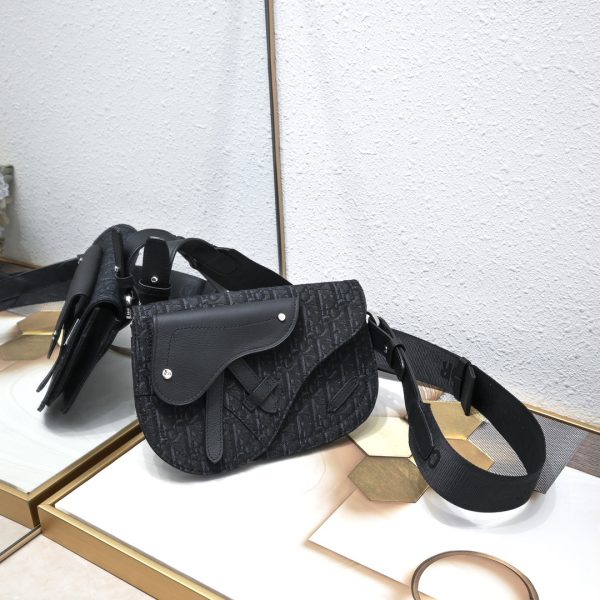 Dior Shoulder Body Bag Oblique Saddle Messenger Pouch Black