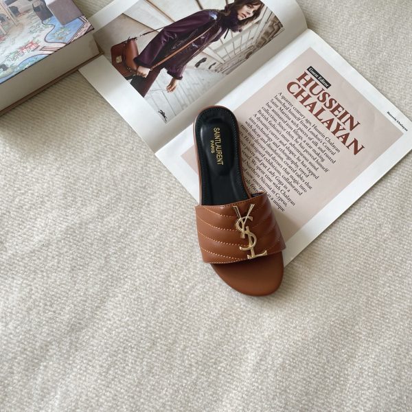YSL 26P Embroidered Letter Flat Sandals