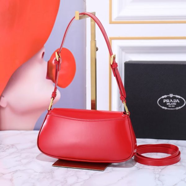 Prada Vernice Triangle Logo Flap Adjustable Strap Shoulder Bag Cherry