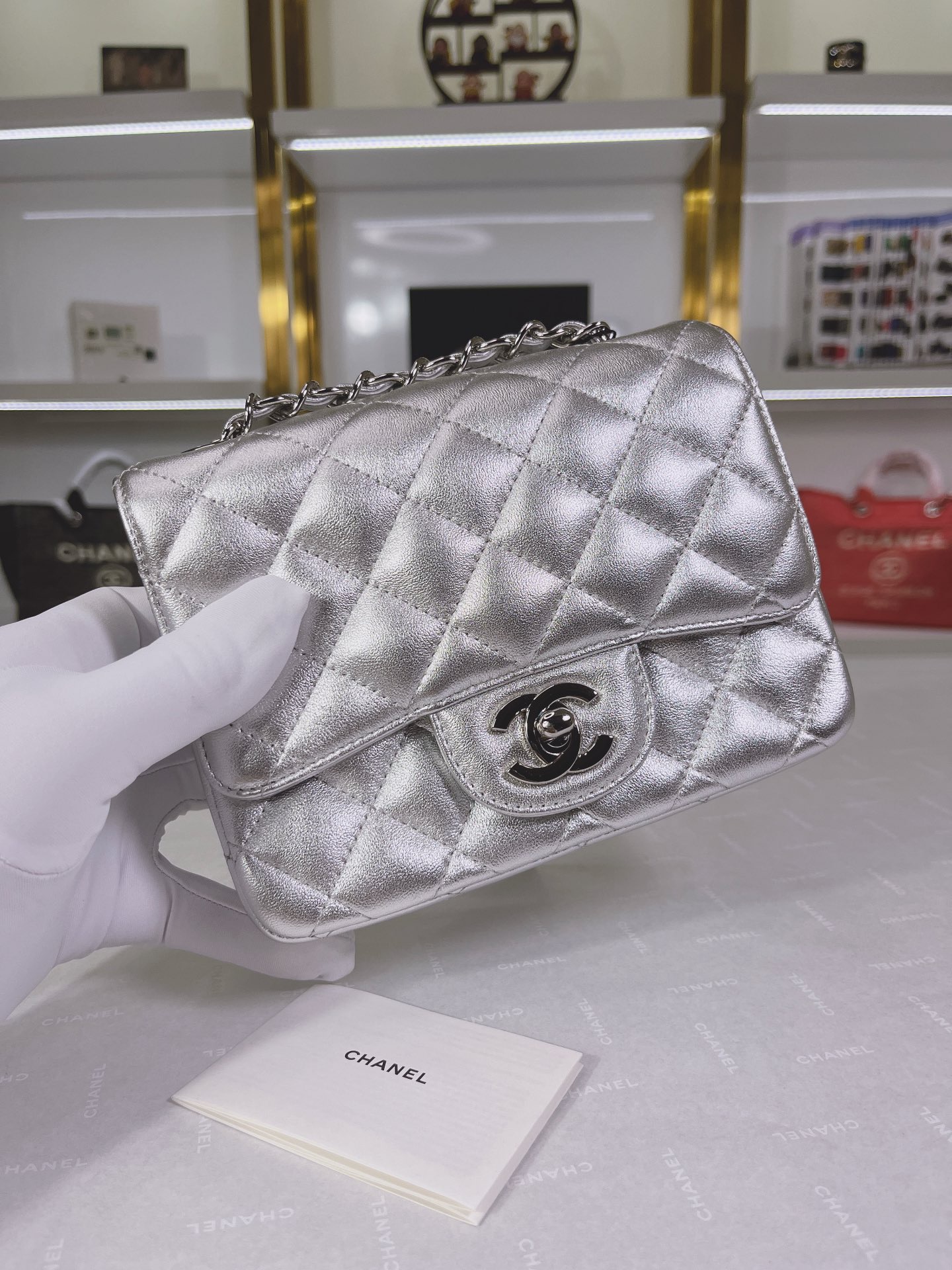 Chanel Quilted Silver Flap Bag - Image 2