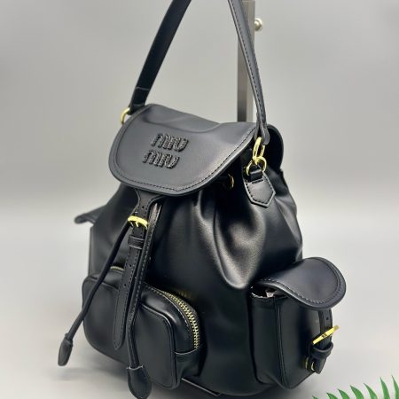 Miu Miu Leather Backpack Black / Cognac - Image 2