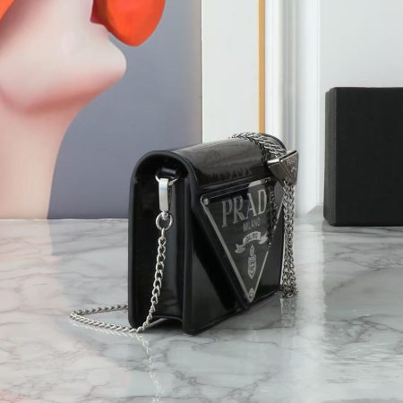 Prada Spazzolato Triangle Logo Plate Flap Chain Crossbody Bag - Image 2