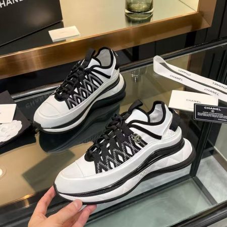 Chanel Fabric Suede Sneakers Black-White - Image 4
