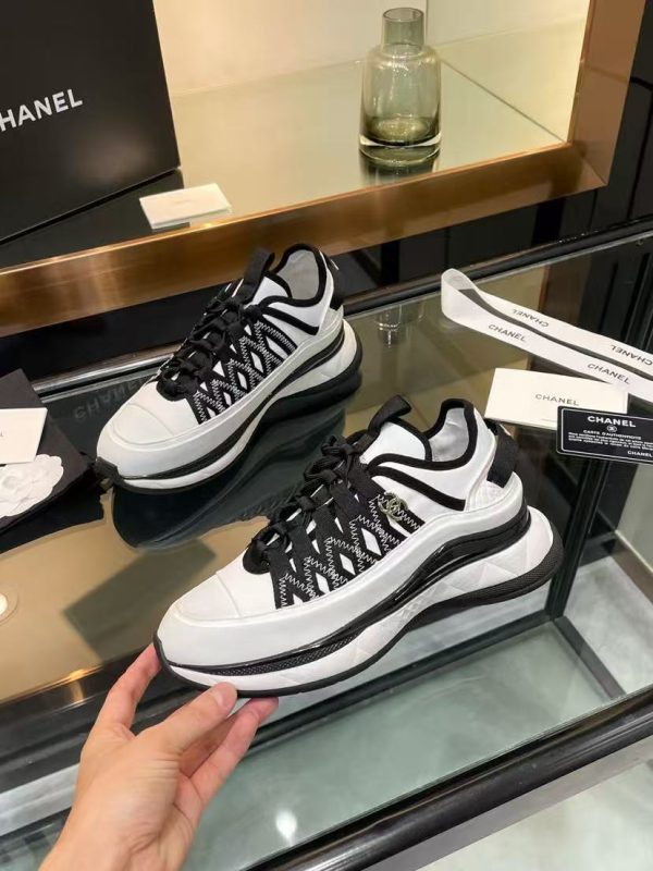 Chanel Fabric Suede Sneakers Black-White