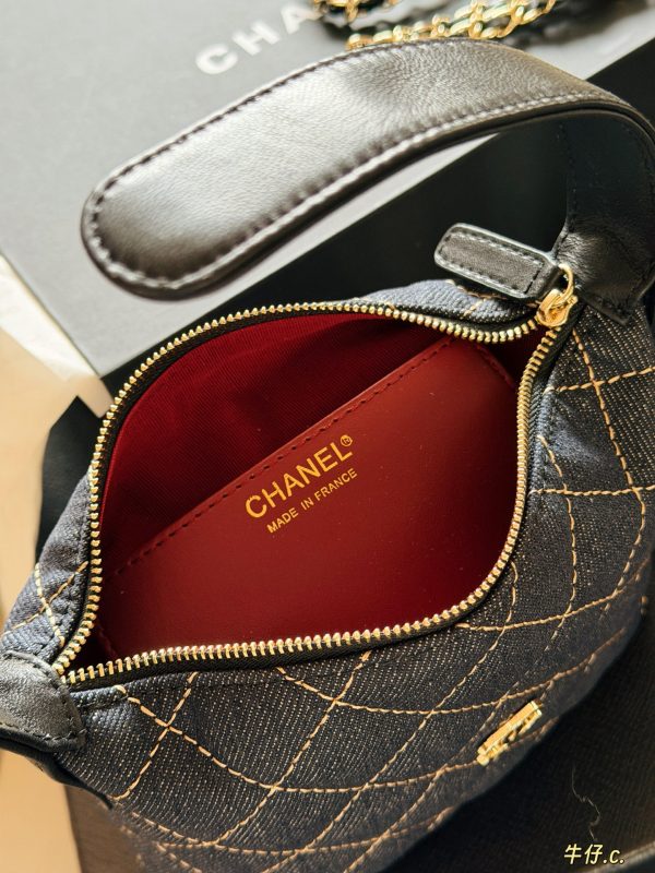 Chanel Denim Quilted Hobo Clutch With Chain Bag