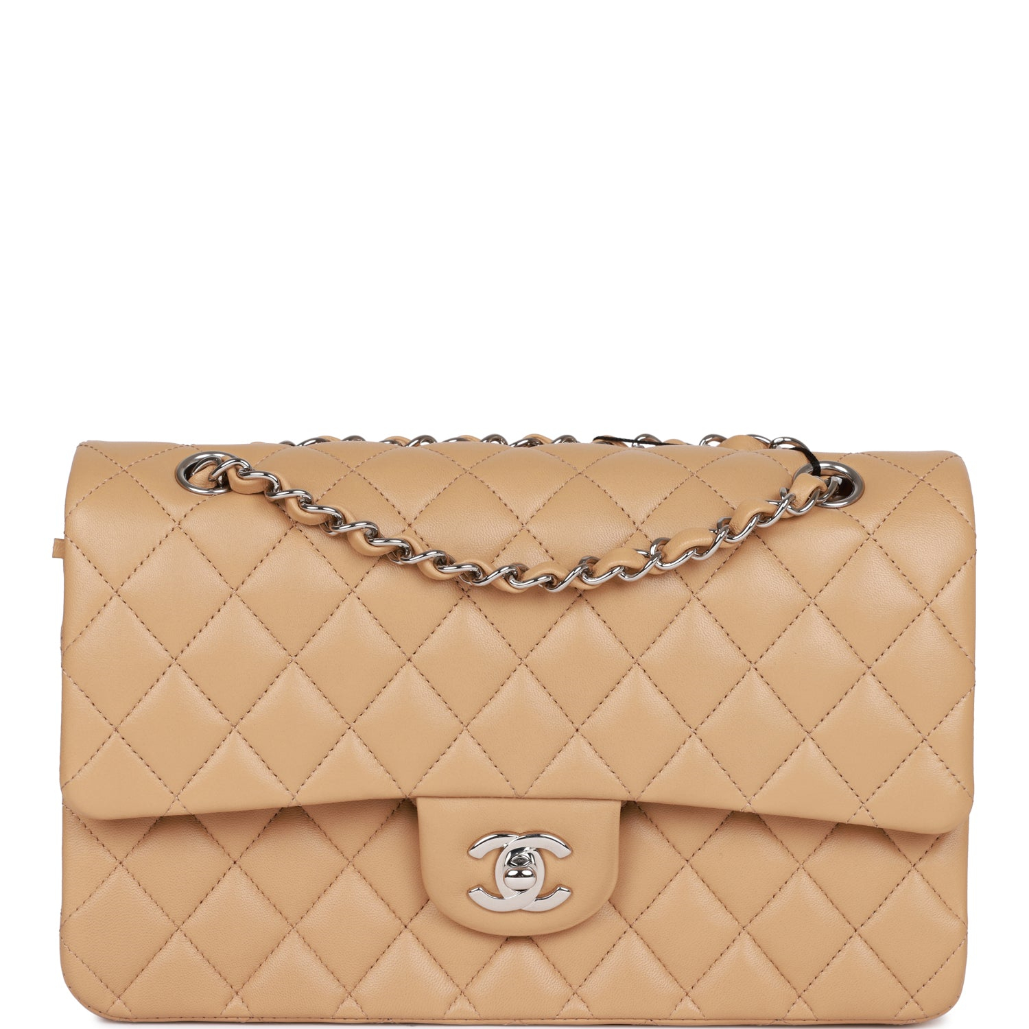 Chanel Classic Flag Bag Medium Classic Double Flap Bag Beige   Silver Hardware - Image 1