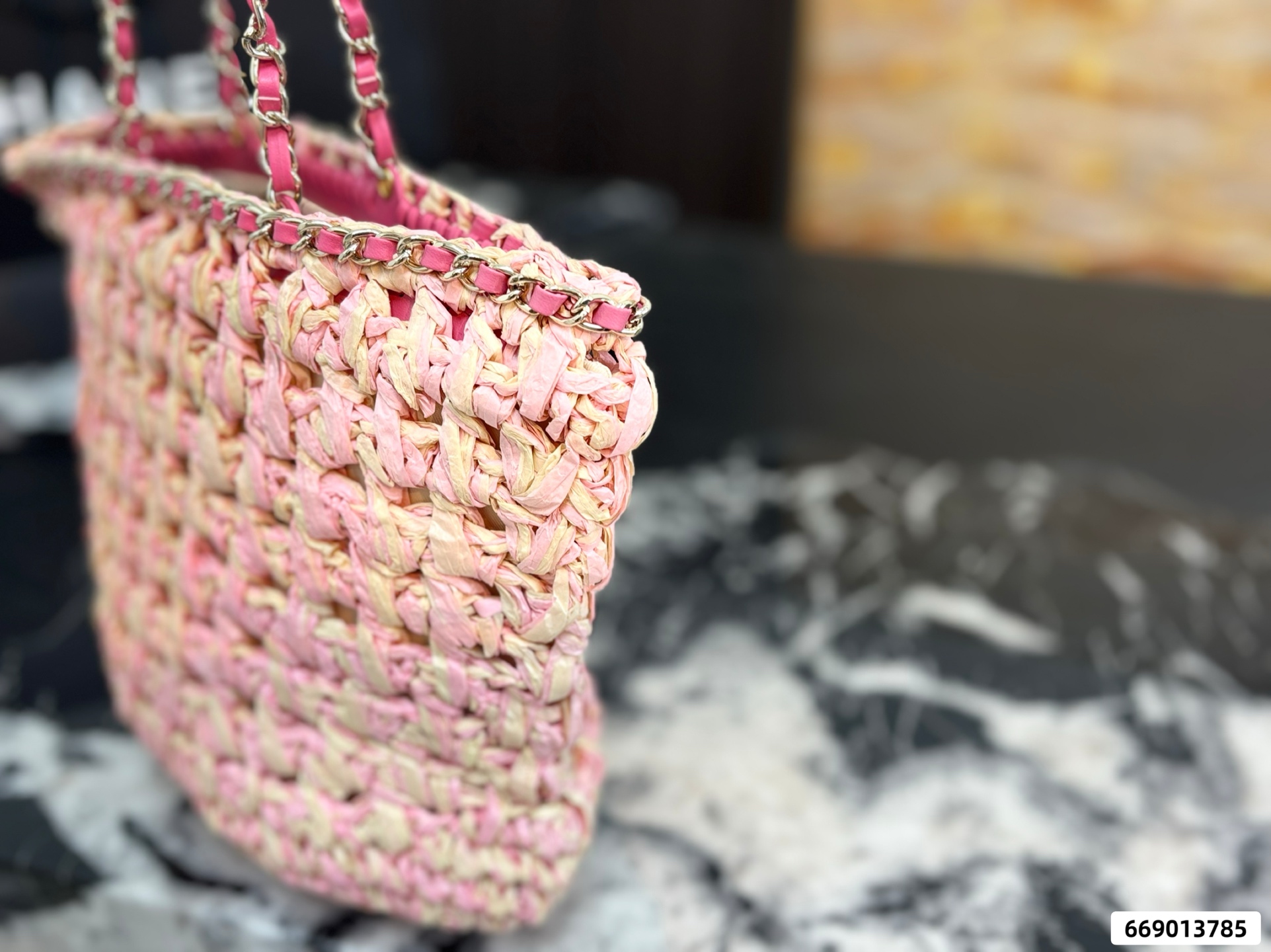 Chanel 23P Chain-Handled Woven Bag - Image 6