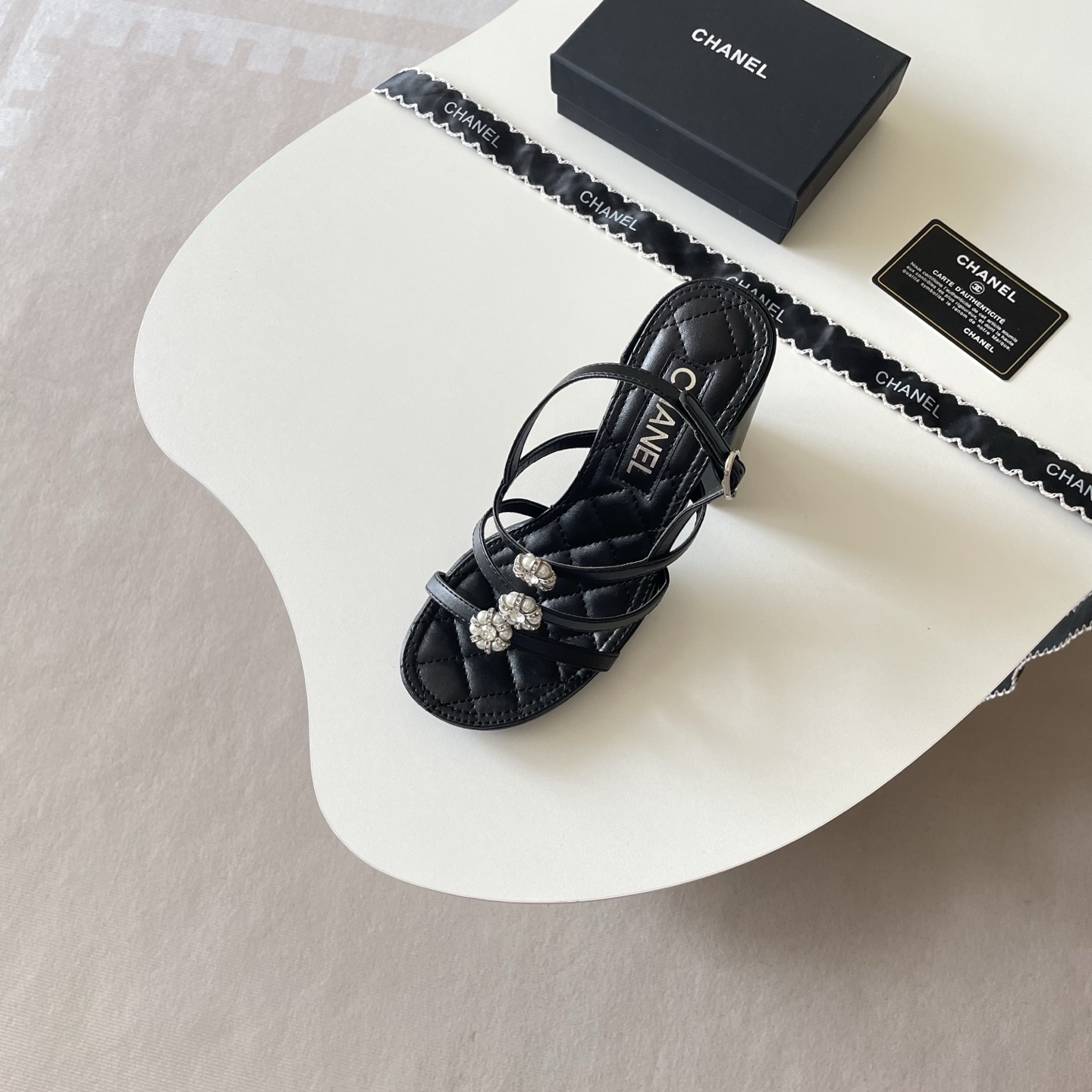 Chanel 6P Camellia Chunky-Heel Sandals - Image 3