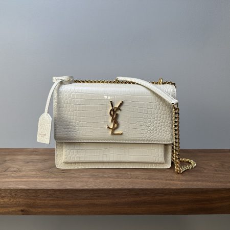 Saint Laurent YSL Sunset Medium in Crocodile-Embossed