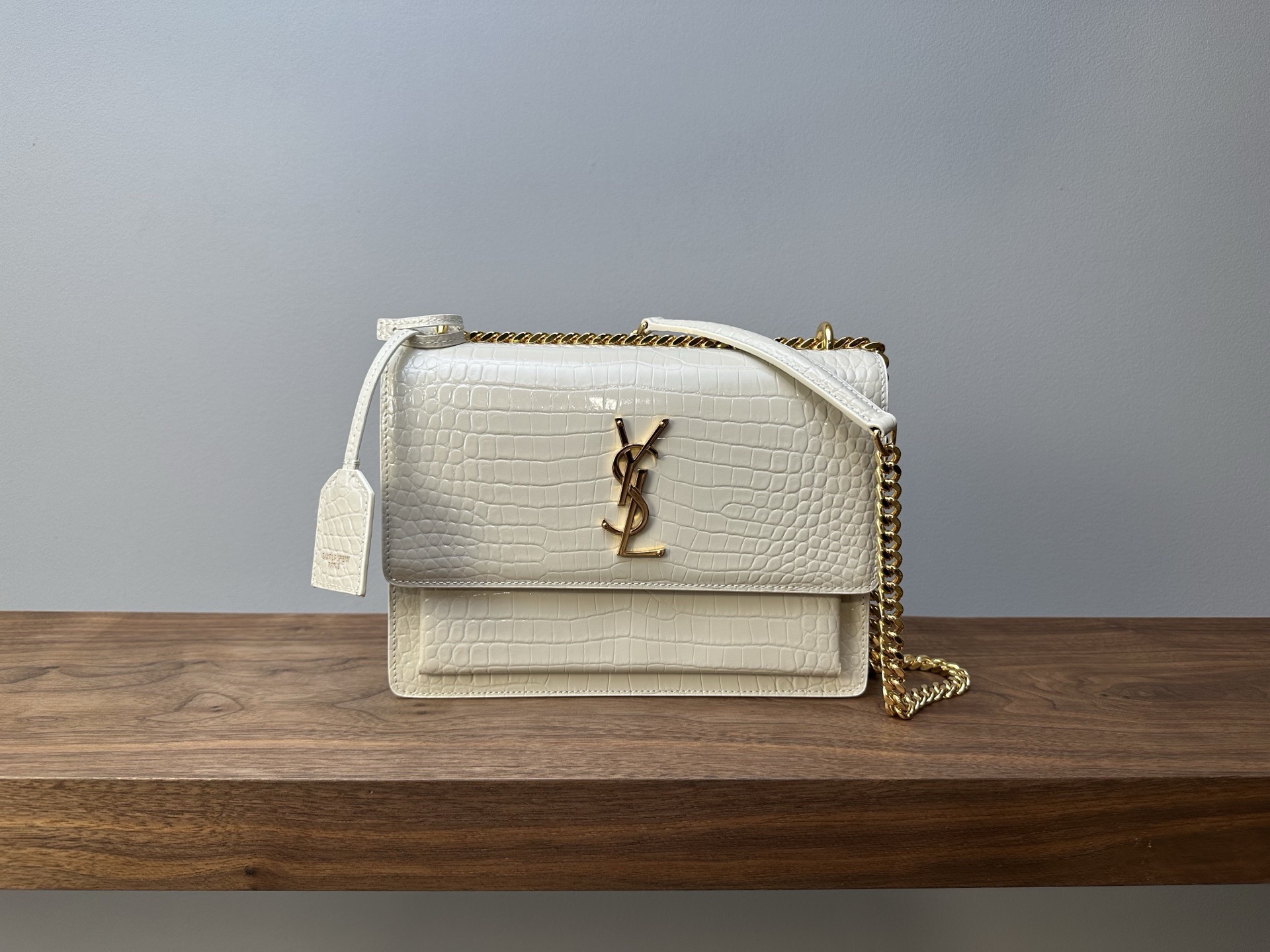 Saint Laurent YSL Sunset Medium in Crocodile-Embossed - Image 1