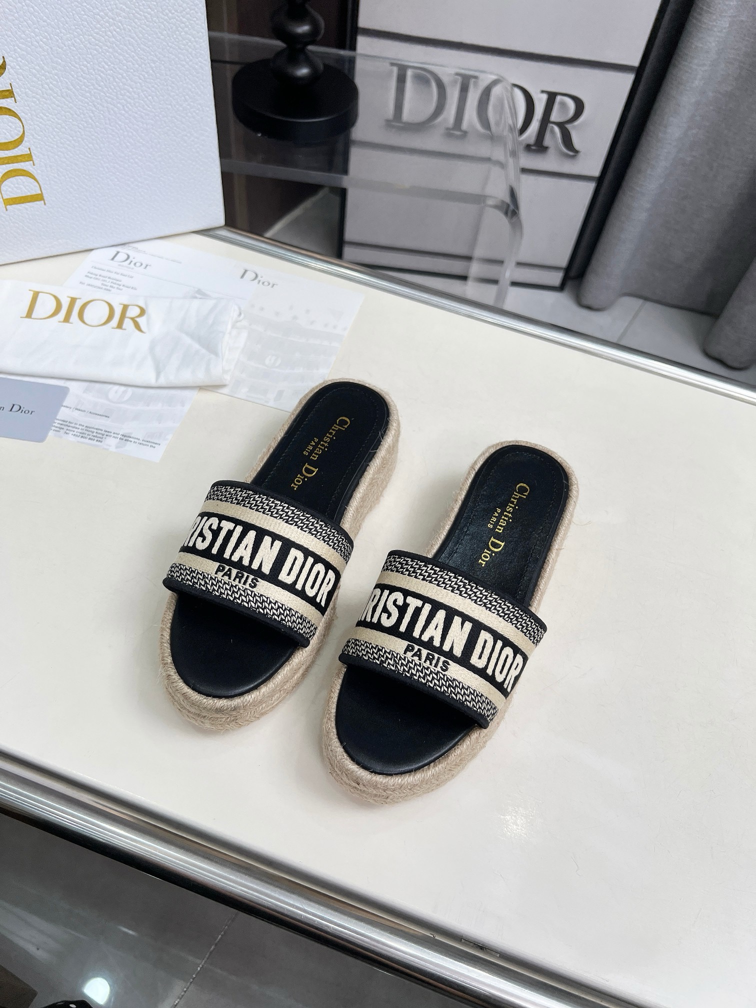 Dioriviera Dway Platform Slides embroidered cotton - Image 1