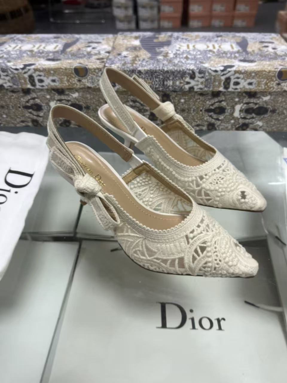 Dior J'Adior Embroidered Lace Halter Heels Slide Sandal 7A - Image 12