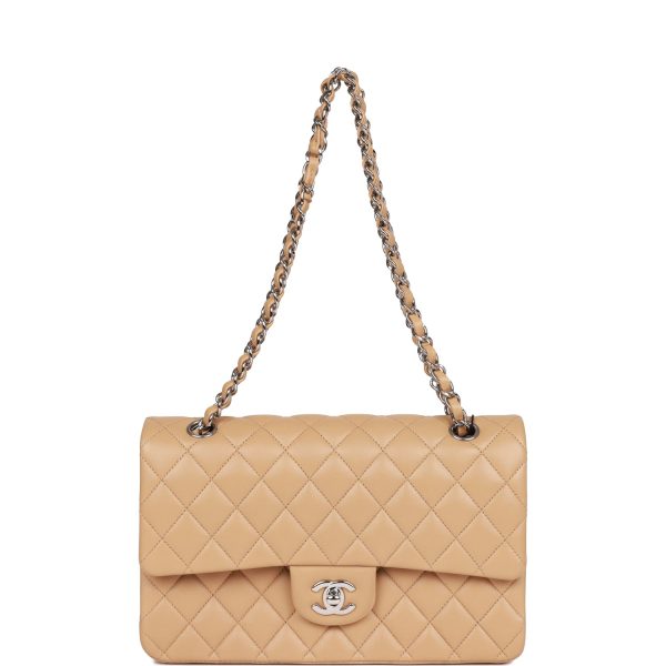 Chanel Classic Flag Bag Medium Classic Double Flap Bag Beige   Silver Hardware